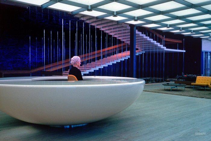 Reception Desk at General Motors Technical Center- 1965. Kodachrome by Balthazar Korab. Eero Saarinen- architect.jpeg